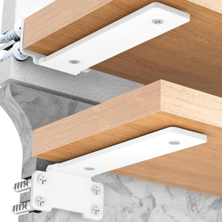 ACCESORII BAIE - Suporti metalici albi pentru rafturi, 4 bucati de 15 cm cu accesorii pentru 75 kg