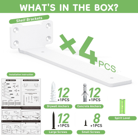 Suporti metalici albi pentru rafturi, 4 bucati de 15 cm cu accesorii pentru 75 kg [7]