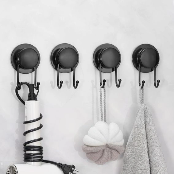 suporturi si accesorii baie - Suporti metalici, negri, pentru bureti, prosoape, set 4 bucati+ ventuze