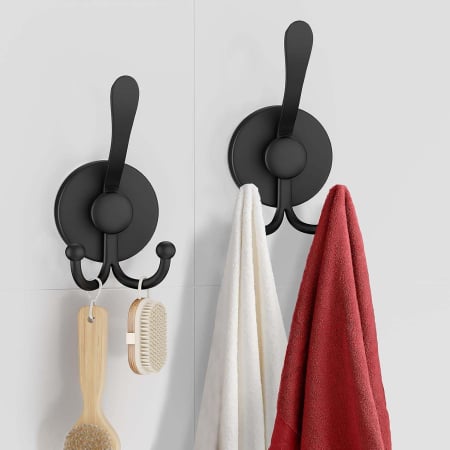 CASA SI GRADINA - Suporti metalici, negri, pentru bureti, prosoape, set 2 bucati cu ventuze