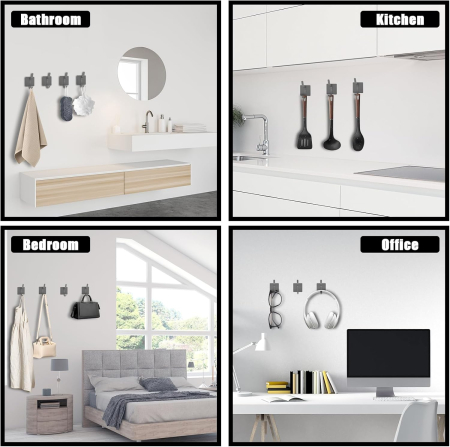 Carlige negre din otel inoxidabil pentru baie, hol, bucatarie, 6 bucati cu adeziv [3]