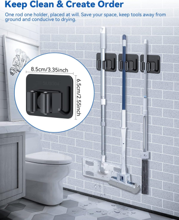 Suporti metalici, negri, pentru 6 scule cu 6 carlige, aplicare fara gaurire [3]