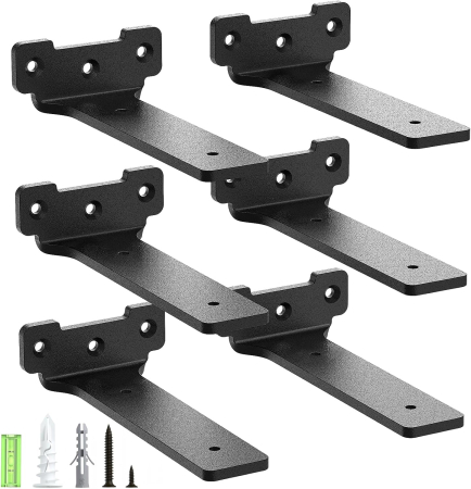 ACCESORII BAIE - Suporti metalici negri pentru rafturi, 6 bucati de 15 cm cu accesorii