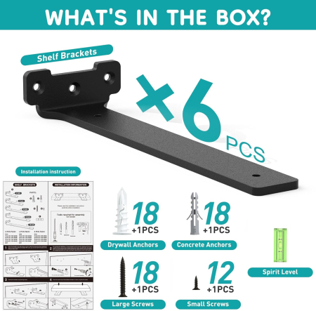 Suporti metalici negri pentru rafturi, 6 bucati de 15 cm cu accesorii [4]