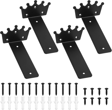 suporturi si accesorii baie - Suporti metalici negri pentru rafturi, 4 bucati de 15 cm cu accesorii