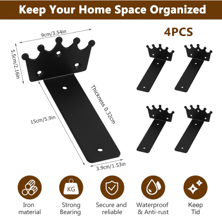 Suporti metalici negri pentru rafturi, 4 bucati de 15 cm cu accesorii [1]