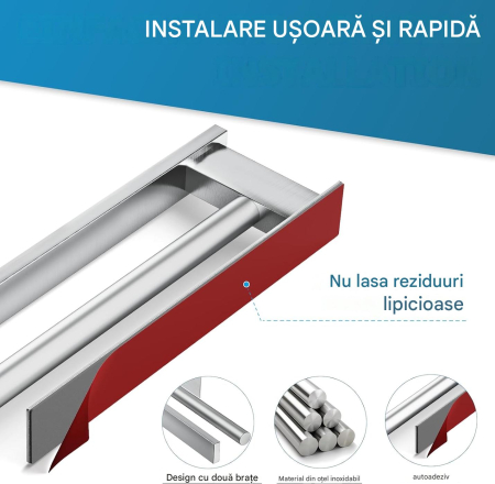 Suport argintiu pentru prosoape de baie, inox, montare fara gaurire, 40 cm [1]