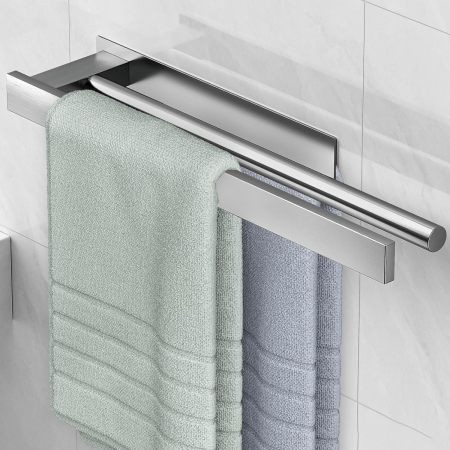 suporturi si accesorii baie - Suport argintiu pentru prosoape de baie, inox, montare fara gaurire, 40 cm
