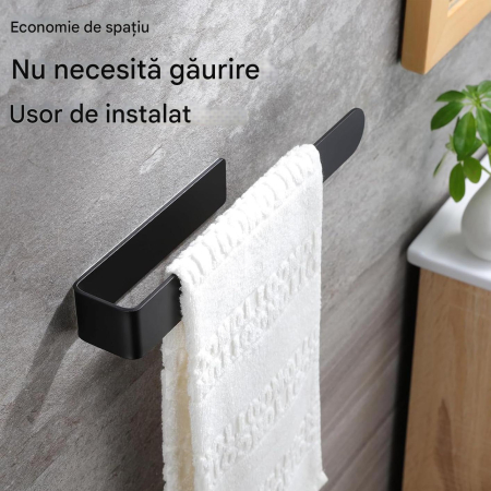 Suporti pentru baie, negri, set bara de prosop si 2 agatatori din otel inoxidabil [5]