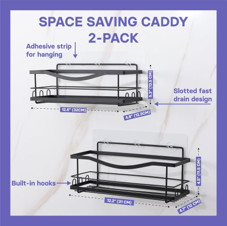 Suporti pentru dus, negri, fara gaurire, set 2 bucati, capacitate mare, incarcare 9 kg [5]