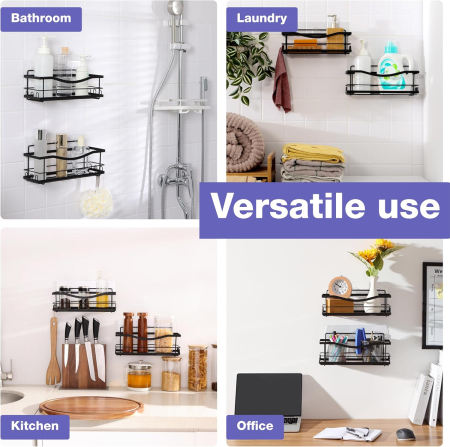 Suporti pentru dus, negri, fara gaurire, set 2 bucati, capacitate mare, incarcare 9 kg [4]