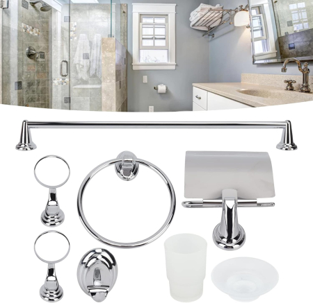 Set suporti pentru baie, simplu și original, fără bavuri, accesorii complete, instalare ușoară, 9 piese [1]