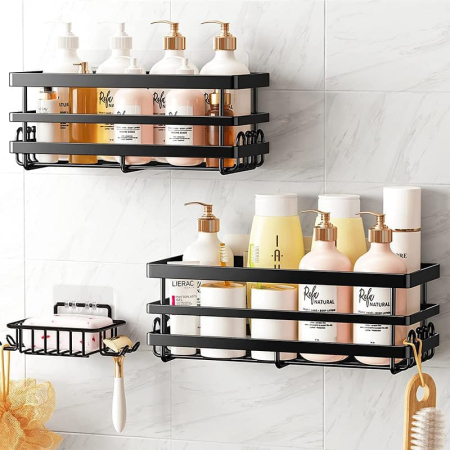 Suporti pentru dus, negri, fara gaurire, set 2 bucati, capacitate mare [3]