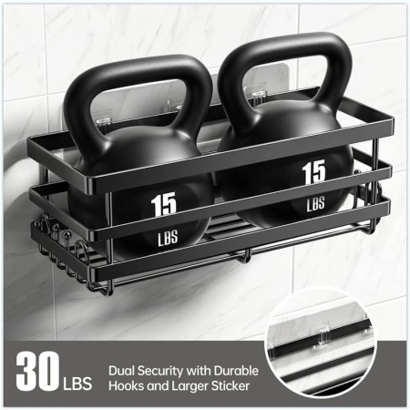 Suporti pentru dus, negri, fara gaurire, set 2 bucati, capacitate mare [2]