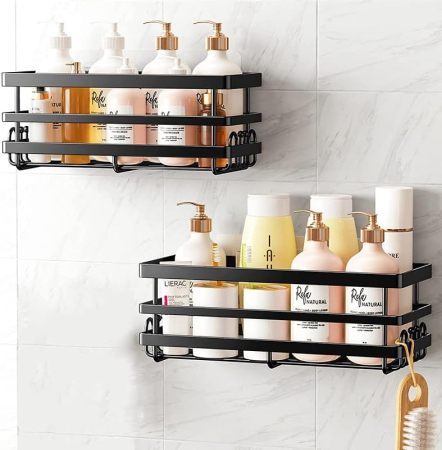 ACCESORII BAIE - Suporti pentru dus, negri, fara gaurire, set 2 bucati, capacitate mare