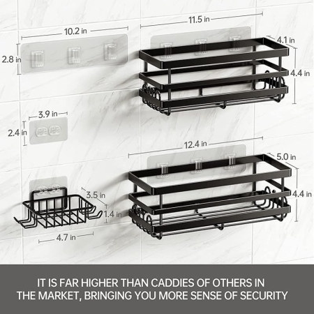 Suporti pentru dus, negri, fara gaurire, set 2 bucati, capacitate mare [5]