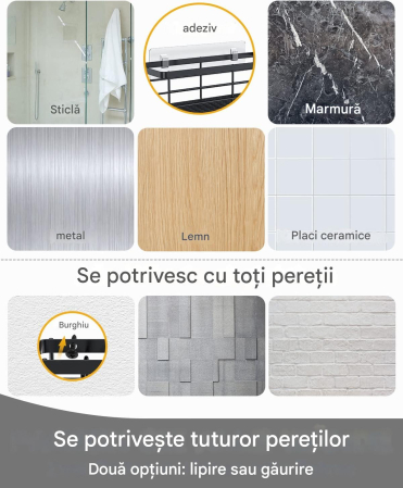 Suporti pentru dus sau bucatarie, negri,  fara gaurire, set 3 bucati [3]