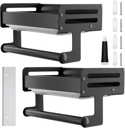 suporturi si accesorii baie - Suporti pentru dus, negri, cu bara de prosop 235x135x62 cm, 2 buc