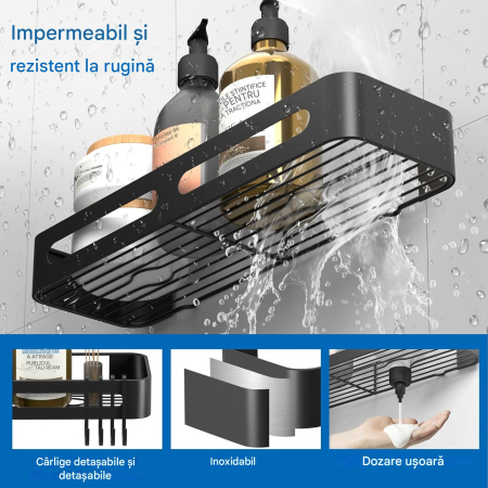 Suporti pentru dus, negri, fara gaurire, set 2 bucati, capacitate mare [3]