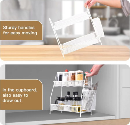 Organizator din otel pentru baie sau bucatarie, cu 2 niveluri si corp aditional, 31x32x17 cm [6]