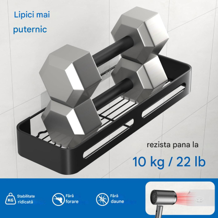 Suporti pentru dus, negri, fara gaurire, set 2 bucati, capacitate mare [4]