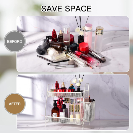 Organizator din otel pentru baie sau bucatarie, cu 2 niveluri si corp aditional, 31x32x17 cm [4]