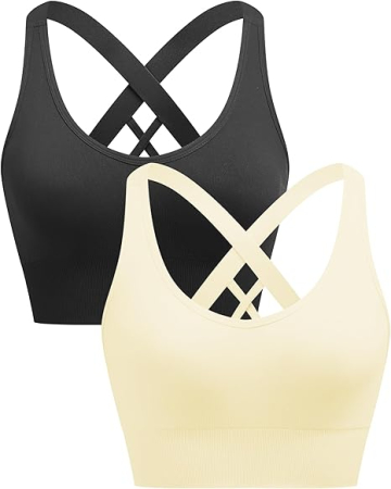 Tricouri dama - Sutiene elastice pentru sport, cu burete, negru+vanilie M