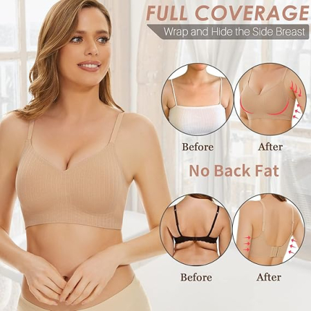 Sutien fara cusaturi elastic pentru compresie corporala, crem 2XL [2]