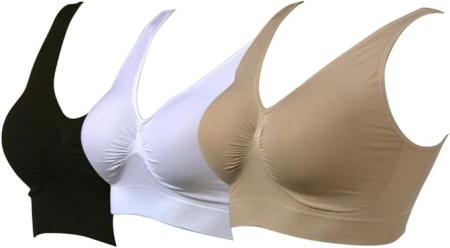 Tricouri dama - Set 3 Bustiere Damă Seamless, Fără Sârmă, 96% Nylon, Negru/Alb/Nude, S