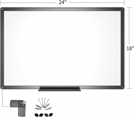 Tablă magnetică uscată cu cadru din aluminiu negru, 60 x 45 cm, set cu 1 radieră 2 markere 4 magneți [1]
