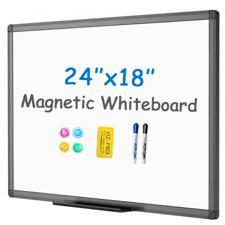 Suporturi articole birou - Tablă magnetică uscată cu cadru din aluminiu negru, 60 x 45 cm, set cu 1 radieră 2 markere 4 magneți