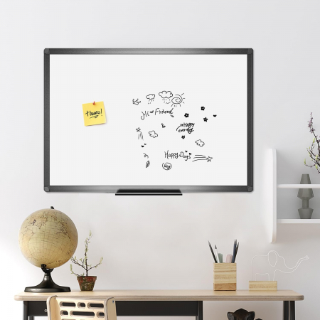 Tablă magnetică uscată cu cadru din aluminiu negru, 60 x 45 cm, set cu 1 radieră 2 markere 4 magneți [4]