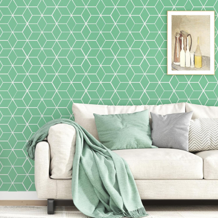 Tapet - Tapet autoadeziv verde cu model cubic, 44,5 x 260 cm