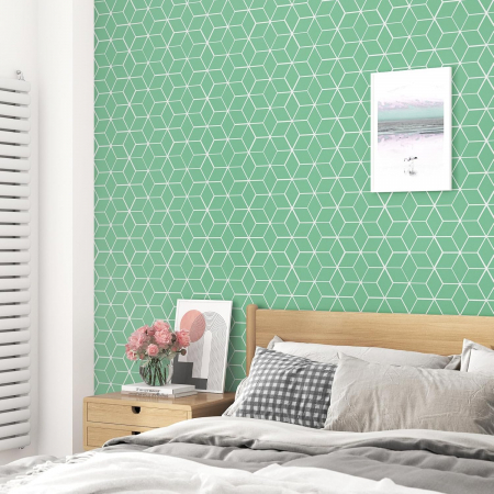 Tapet autoadeziv verde cu model cubic, 44,5 x 260 cm [6]