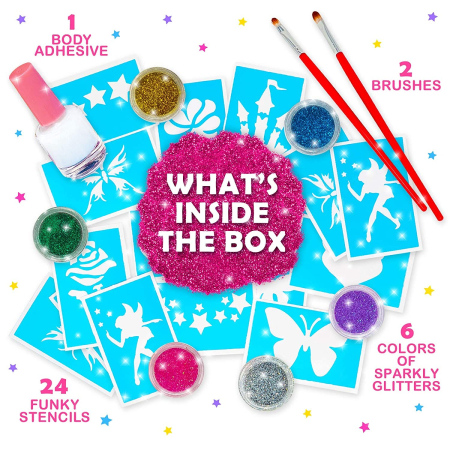 Trusa studio de tatuaje temporare colorate cu sclipici 33 piese [7]