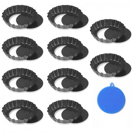 USTENSILE PREPARARE - Tavi metal de 10 cm pentru tartă cu bază detașabilă, acoperire antiaderentă, set 10 bucati