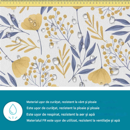 Tesatura impermeabila, material pentru tapiterie de exterior, 160x100 cm, pretabil fata de masa gradina, Ginko Leaves [1]