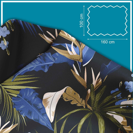 Tesatura impermeabila, material pentru tapiterie de exterior, 160x100 cm, pretabil fata de masa gradina, Exotic Blue Leaves [3]
