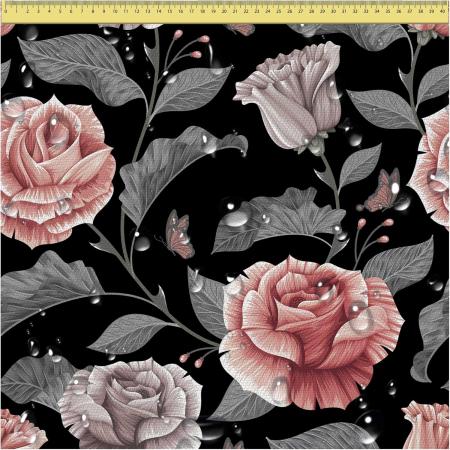 materiale textile - Tesatura impermeabila, material pentru tapiterie de exterior, 160x100 cm, pretabil fata de masa gradina, Dark Vintage Floral