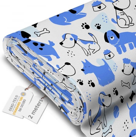 materiale textile - Tesatura impermeabila, material pentru tapiterie de exterior, 160x100 cm, pretabil fata de masa gradina, Blue Dogs