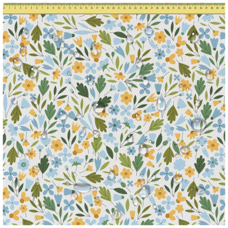 materiale textile - Tesatura impermeabila, material pentru tapiterie de exterior, 160x200 cm, pretabil fata de masa gradina, flori mici verzi