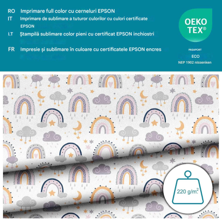 Tesatura impermeabila, material pentru tapiterie de exterior, 160x100 cm, pretabil fata de masa gradina, Rainbow and Moon Doodle [2]