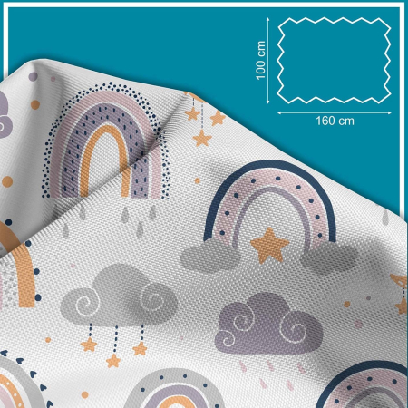 Tesatura impermeabila, material pentru tapiterie de exterior, 160x100 cm, pretabil fata de masa gradina, Rainbow and Moon Doodle [3]