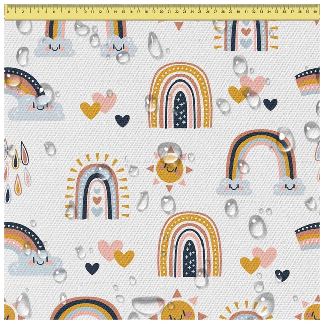 CASA SI GRADINA - Tesatura impermeabila, material pentru tapiterie de exterior, 160x100 cm, pretabil fata de masa gradina, Cartoon rainbow and sun