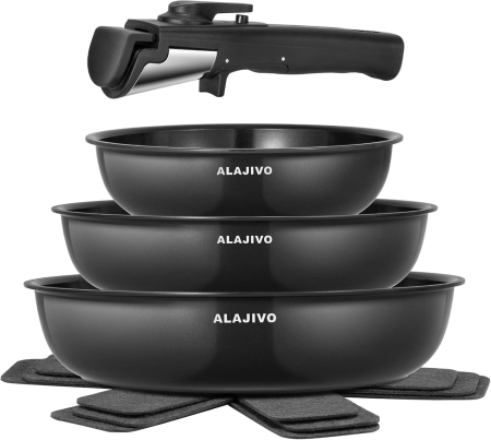 USTENSILE PREPARARE - Set 3 tigăi cu mâner detașabil 20/24/28cm ceramică antiaderentă Inducție & cuptor