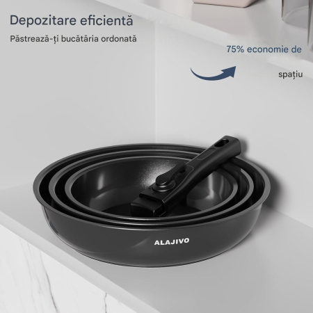 Set 3 tigăi cu mâner detașabil 20/24/28cm ceramică antiaderentă Inducție & cuptor [4]