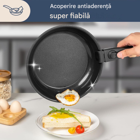 Set 3 tigăi cu mâner detașabil 20/24/28cm ceramică antiaderentă Inducție & cuptor [5]