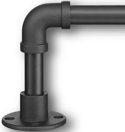 tije perdele - Tijă de perdea în stil industrial, extensibilă de 81-216 cm cu cap de flanșă din oțel inoxidabil, negru mat