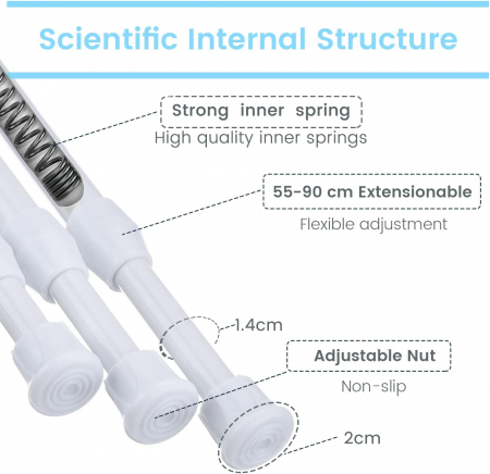 Tija extesibila pentru perdele fara gaurire, 3 segmente, alba, 55-90cm, 14mm [2]