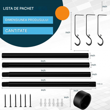 Tija telescopica, extensibila, 76-114cm cu console, neagra [5]